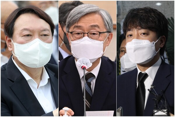 왼쪽부터 윤석열 전 검찰총장, 최재형 감사원장, 이준석 국민의힘 대표. (사진=뉴스1)