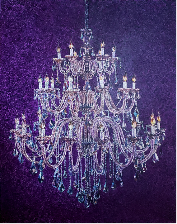 Chandelier. RosePurple 180*140 china ink. gouche. acrylic. crystal beads on canvas 2021