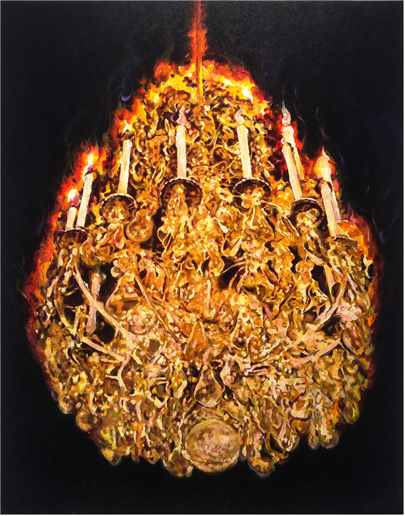 Chandelier. Blaze 115*90 china ink. gouche. acrylic. crystal beads on canvas 2021