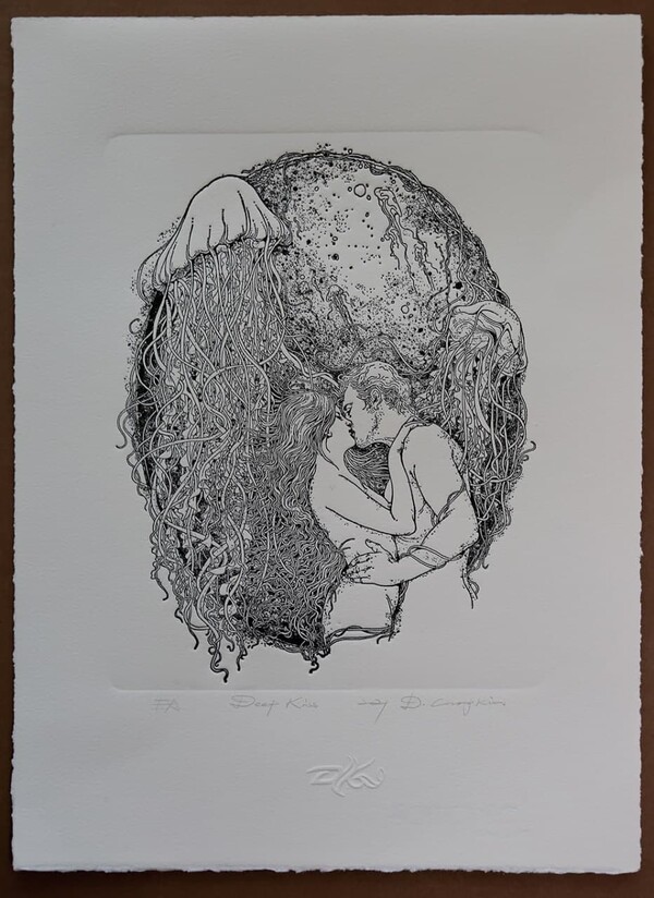 Deep Kiss. Letterpress 동판화.  28x38 cm.  2021