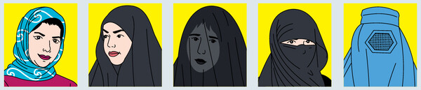 (오른쪽부터) 부르카, 니캅, 아바야, 차도르, 히잡 @upfront