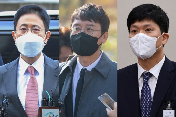 왼쪽부터 손준성 검사, 김웅 국민의힘 의원, 권순정 검사. (사진=뉴스1)