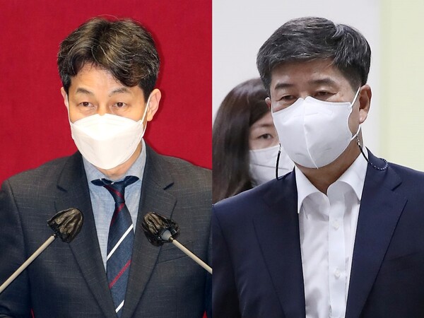 윤건영 더불어민주당 의원(왼쪽)과 백원우 전 청와대 민정비서관. (사진=뉴스1)