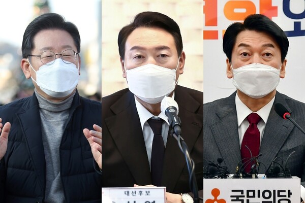 왼쪽부터 이재명 더불어민주당 대선후보, 윤석열 국민의힘 대선후보, 안철수 국민의당 대선후보. (사진=뉴스1)