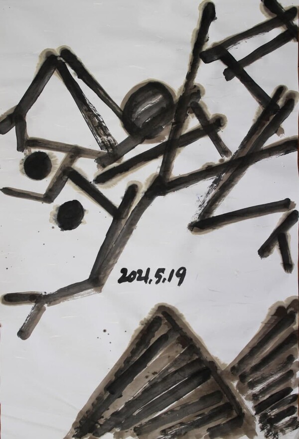 마고 93×63.5 Acrylic on korean paper 2021 / 사진 = 서용선 아카이브 칼의 부딪힘이 좋다, 불교 목조각