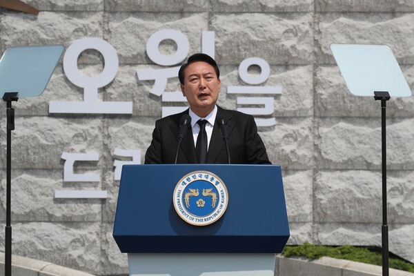 윤석열 대통령이 18일 광주 북구 국립5·18민주묘지에서 열린 제42주년 5·18민주화운동 기념식에서 기념사를 하고 있다. (사진=뉴스1)