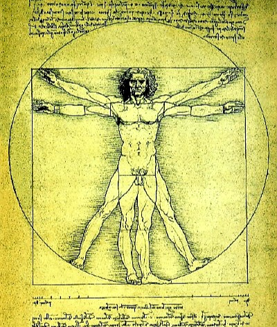 '비트루비우스의 이론에 따른 인체 비례도' 레오나르도 다빈치, 1490