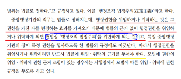 법제처가 발간한 2021년판 '법령 입안·심사 기준'에서 권한의 위임과 위탁에 관한 설명. (483p) 
