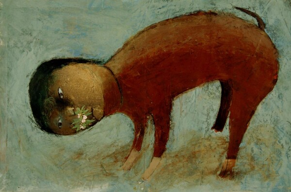 완성된 생산물 the final product dog Acrylic on magazine 44*120cm 2001