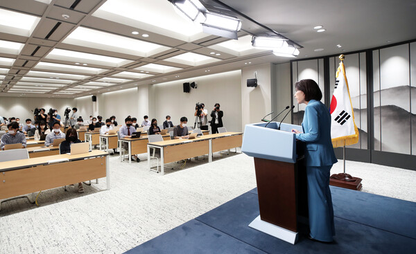 대통령실 강인선 대변인이 지난 7월 21일 브리핑룸에서 현안 브리핑을 하고 있다. (사진=뉴스1)