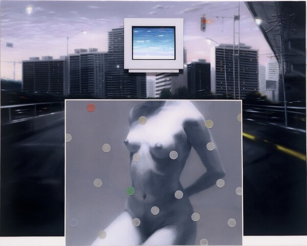 현대인-문명과 자연 162.1*130.3 wood object+oil on canvas 1999년 