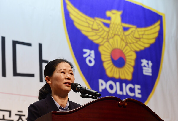 권은희 국민의힘 의원이 지난 15일 서울 여의도 국회 의원회관에서 열린 '경찰국 신설에 대한 국회 대응방안' 공청회에서 인사말을 하고 있다. (사진=뉴스1)