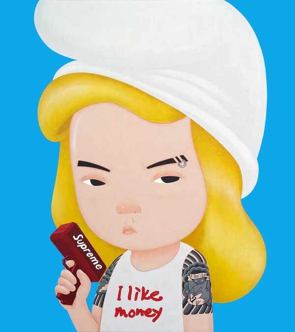 Adult Child (I like money), 124×140cm, Acrylic on korean paper, 2022