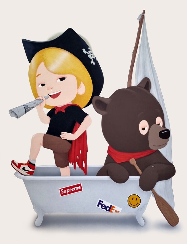 Adult Child (Pirate ship), 144×187cm, Acrylic on korean paper, 2022