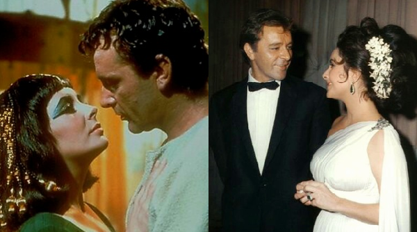 왼쪽은 영화 의 클레오파트라와 안토니우스, 1963. 엘리자베스 테일러와 리처드 버튼은 이 영화를 찍고 영화처럼 실제 결혼에 골인, 1964