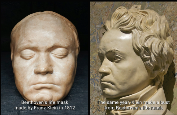 베토벤의 데드마스크와 그를 토대로 복원한 두상