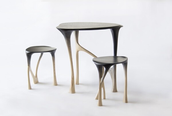 인연_테이블과 스툴_60x68x70, 32x42x32_mixed media on wood_2017