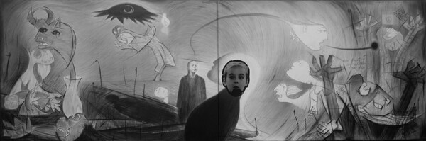 숨쉬는 게르니카 Breathing Guernica 2022. 01-1 Photo, charcoal and pencil on canvas 387.8 x 130.3 cm, 2022 / 사진제공 = 아트이슈프로젝트