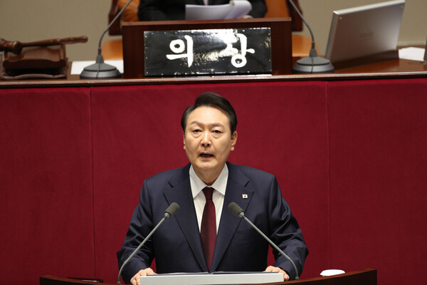 윤석열 대통령이 25일 서울 여의도 국회 본회의장에서 2023년 예산안 시정연설을 하고 있다. (사진=뉴스1)