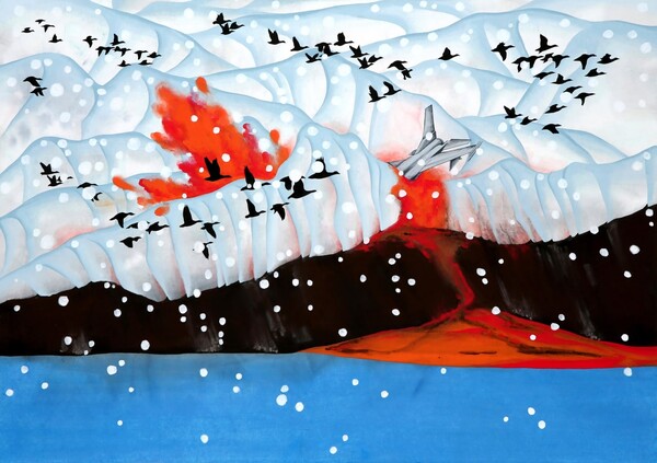 그날, 한지 꼴라쥬 위에 채색, 72.5×103cm 2012 