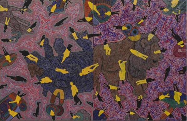 이종융합동물+유토피아 2018-4 145×112cm×2개 한지에 수묵채색 및 아크릴, 2018년  