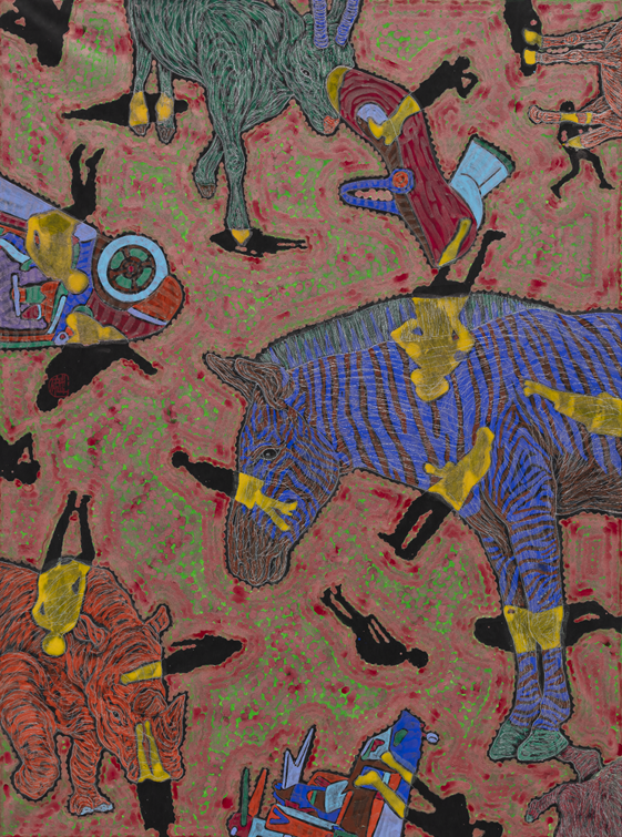 유목동물+인간문명 2020-10 130.5×97cm 한지에 수묵채색 및 아크릴 2020 