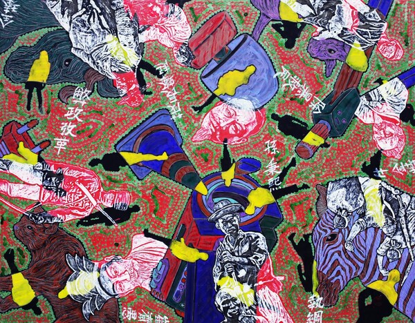 유목동물+인간 문명 2016-26(동학혁명 운동 이야기) 130×162cm 한지에 수묵채색 및 아크릴 2016