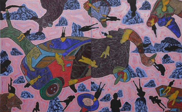 이종융합동물+유토피아 2013-2, 162×130×2개 한지에 수묵 및 아크릴 2013