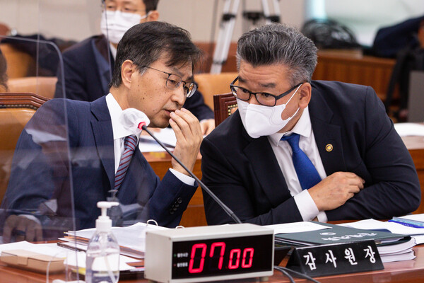 지난해 10월 국회 법사위에 출석한 최재해 감사원장과 유병호 사무총장. (사진=뉴스1)