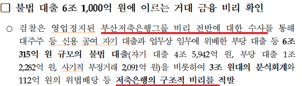2011년 11월 2일 대검 중수부의 '부산저축은행 그룹 비리 사건 수사결과' 발표 자료.