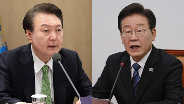 왼쪽부터 윤석열 대통령과 이재명 더불어민주당 대표. (사진=연합뉴스)