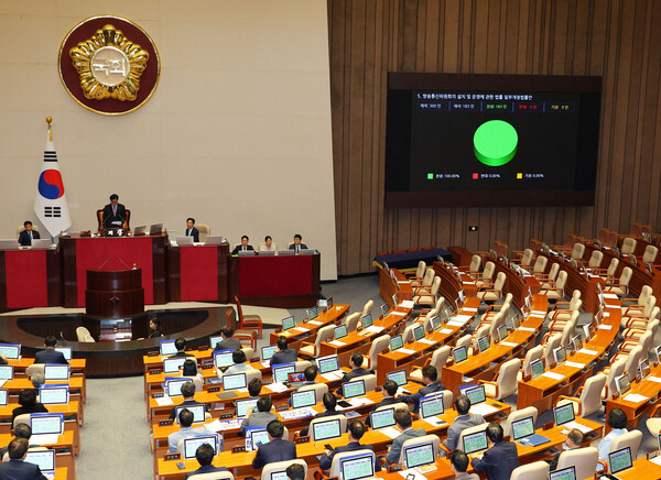 26일 오후 국회 본회의에서 방통위 설치 및 운영에 관한 법률 개정안이 통과되고 있다. (사진=연합뉴스) 