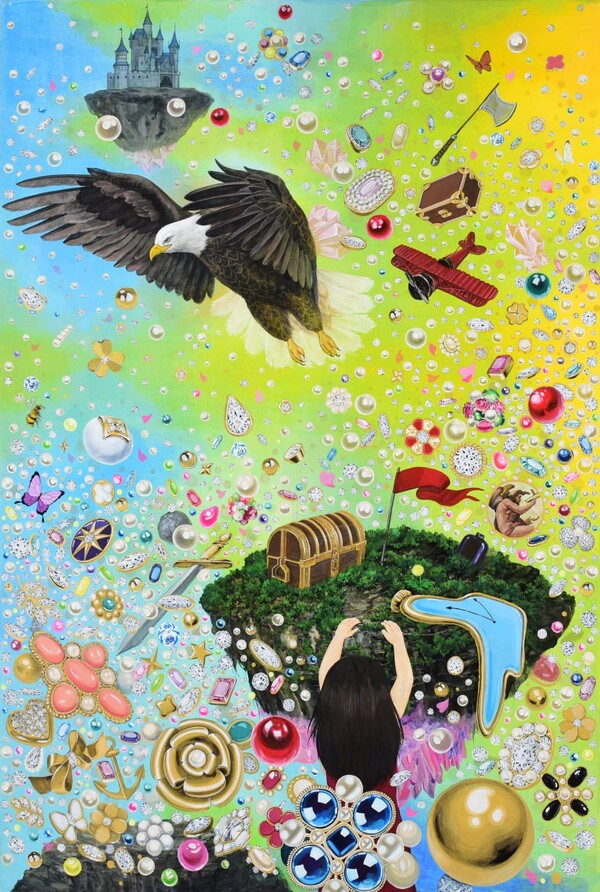 Eternal Golden 부분(전체 그림의 왼쪽에서 첫번째와 두번째), colored on korean paper, 193ⅹ910cm 2023 / 제공 = 김지희 작가