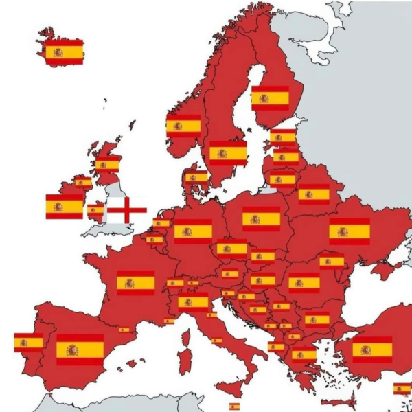 SNS에 등장한 잉글랜드와 스페인의 UEFA 유로 2024 결승전의 유럽 응원 지도.