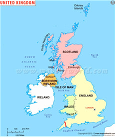 1국가 4나라인 영국(United Kingdom of Great Britain and Northern Ireland)의 지도 (출처, maps of world).