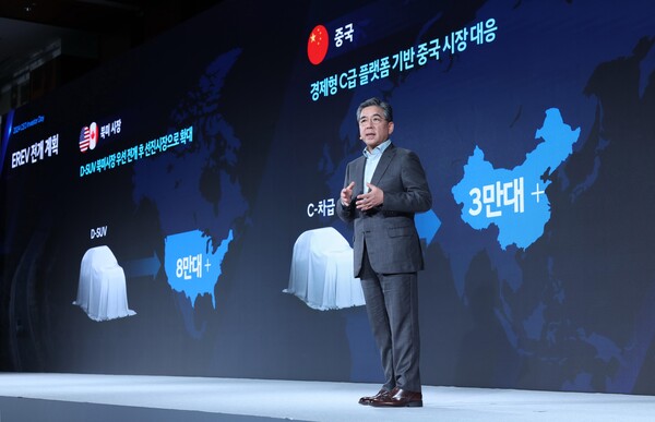 장재훈 현대자동차 사장이 28일 오후 서울 여의도 콘래드호텔에서 열린 'CEO 인베스터 데이'에서 발표하고 있다. (사진=연합뉴스)