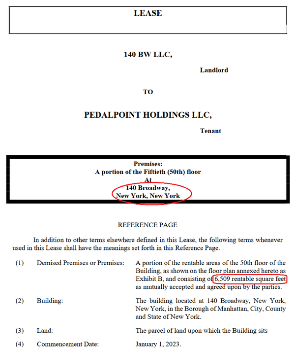 고려아연이 28일 공개한 페달포인트의 뉴욕 '브로드웨이 140' 빌딩 사무실 임대 계약 관련 자료. 
