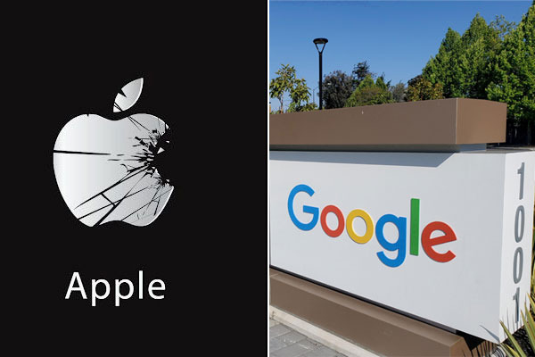구글과 애플이 2021년 이후 공정거래법 위반 등으로 4,000억원 규모의 과징금을 부과받았지만, 이에 불복해 행정소송을 제기한 것으로 확인됐다. 사진은 애플과 구글의 로고. (사진=연합뉴스)