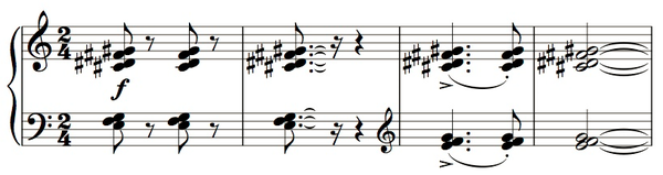 톤클러스터 기법을 그린 악보의 예.