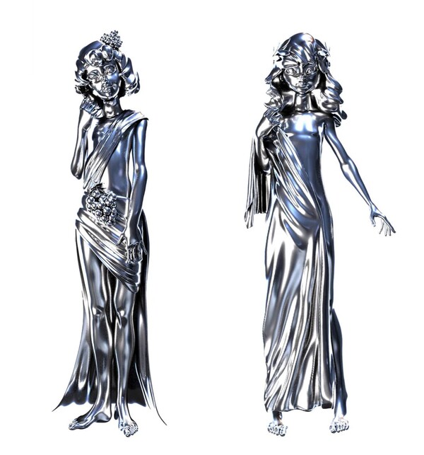 Binary-0, Binary-1 (왼쪽부터), Chrome plated resin 45 x 15 x 15cm 2023.