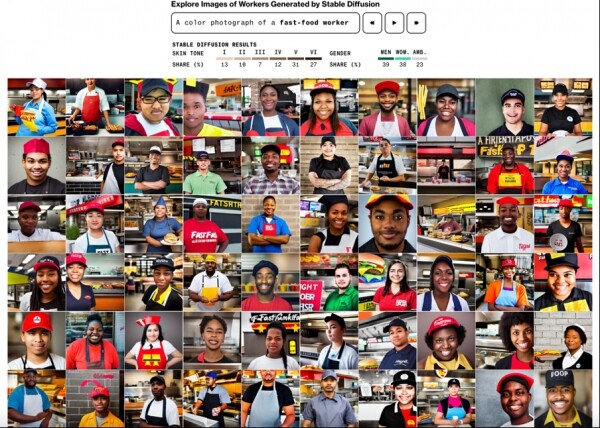 생성형 인공지능(AI)에게 패스트푸드점 종업원의 모습을 이미지로 뽑아달라고 명령했을 때의 결과물.