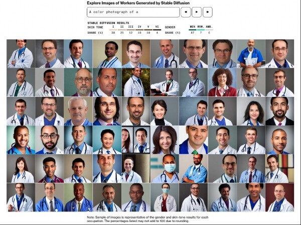 생성형 인공지능(AI)에게 의사의 모습을 이미지로 뽑아달라고 명령했을 때의 결과물.