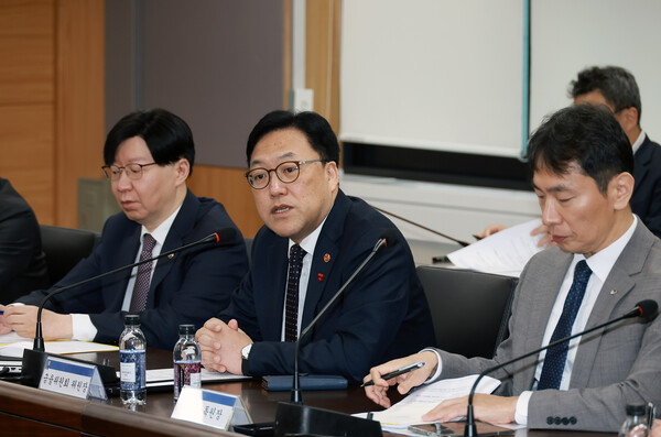 김병환 금융위원장(가운데)이 4일 서울 종로구 정부서울청사에서 열린 금융상황점검회의에서 발언하고 있다. 김소영 금융위원회 부위원장(왼쪽), 이복현 금융감독원장(오른쪽). (사진=연합뉴스/금융위원회 제공)