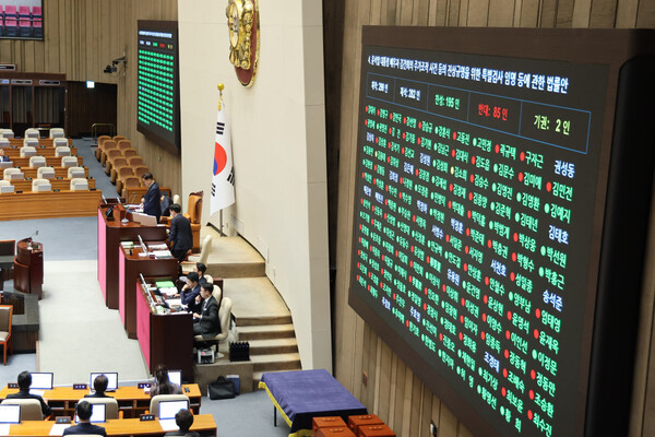 12일 오후 국회 본회의에서 ''김건희 특검법'이 통과되고 있다. (사진=연합뉴스)
