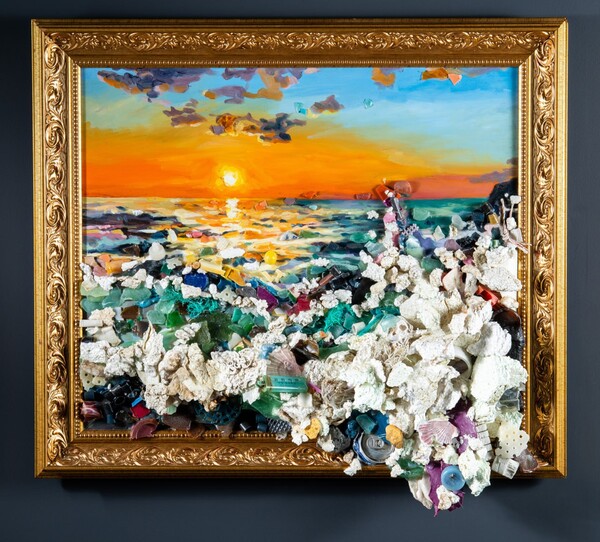 픽쳐레스크-노을, 액자 패널에 유화, 바다쓰레기 71x81cm 2018