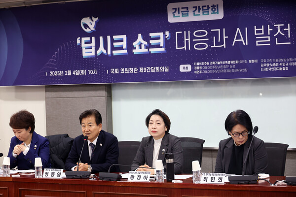 지난 4일 오전 더불어민주당 과학기술특별위원회 주최로 열린 딥시크 쇼크 대응과 AI 발전 전략 긴급 간담회에서 정동영 민주당 의원이 발언하고 있다. (사진=연합뉴스)