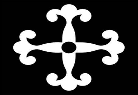 십자가 문양의 고니기 유키나가 가문의 가몬. 그의 부대는 이 가몬이 새겨진 깃발을 들고 전투에 임함.