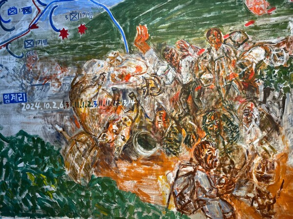  P2024-0916, 피난민, 학살 refugee, massacre 린넨에 아크릴 230x550cm 2024