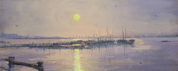 하구언 일출 73×30cm mixed media on canvas 2024