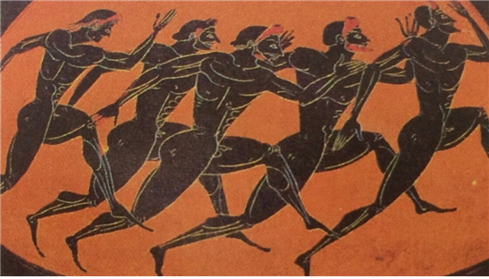 고대올림픽에 참가한 선수들이 누드로 경기하는 모습